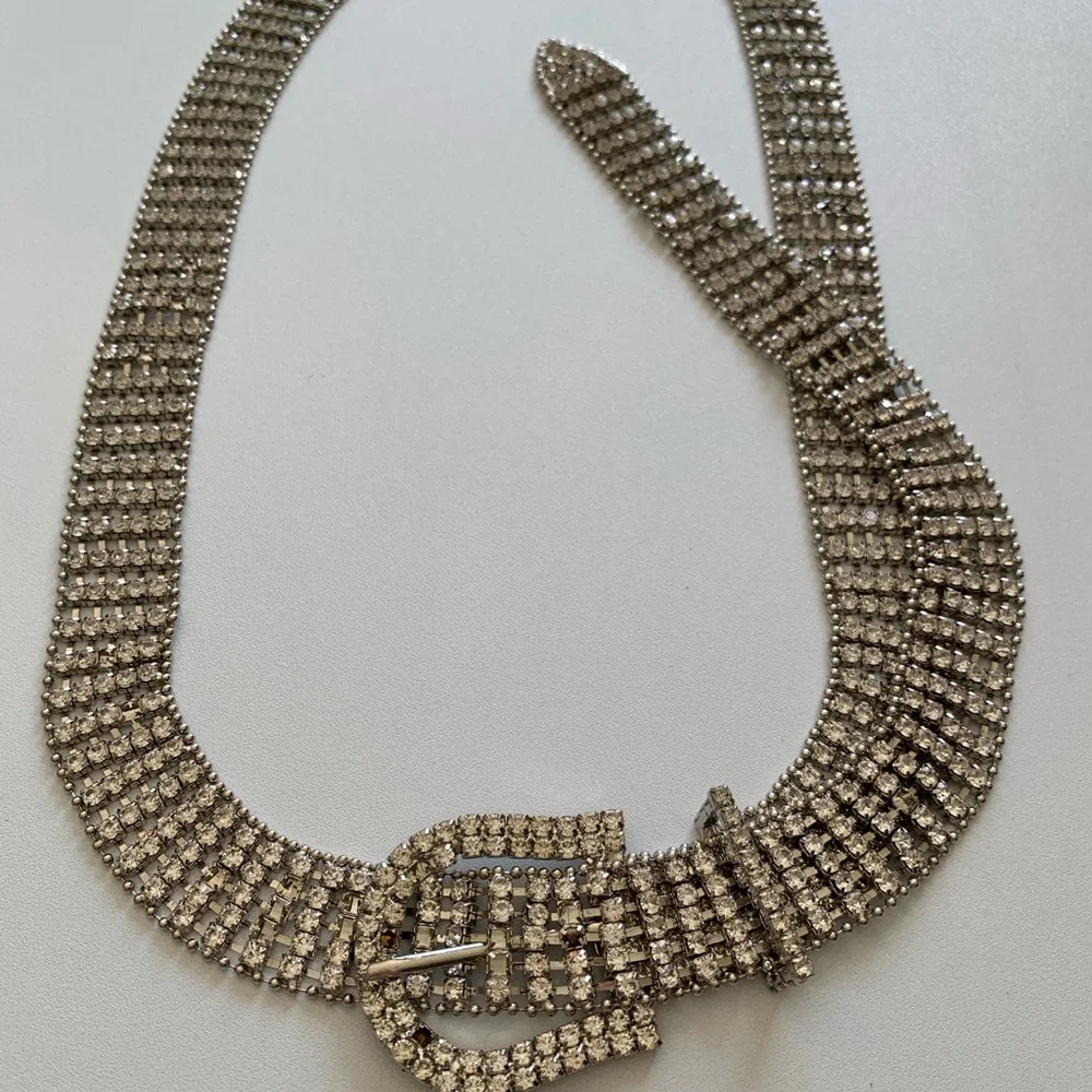 Vintage Silver Rhinestone Belt 40”